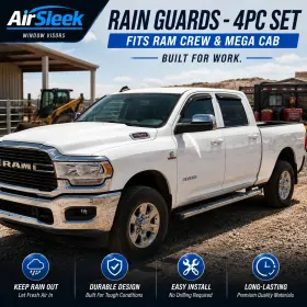 Airsleek Ram09cf Ram Crew Mega Cab Rain Guards Reduce Heat Wind Noise Window Visors 4pc