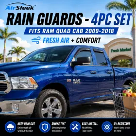 Ram09ei Airsleek Ram Quad Cab Rain Guards 2009-2018 Window Visors Reduce Heat Wind Noise 4pc Ram09ei Airsleek Ram Quad Cab Rain Guards 2009-2018 Window Visors Reduce Heat Wind Noise 4pc