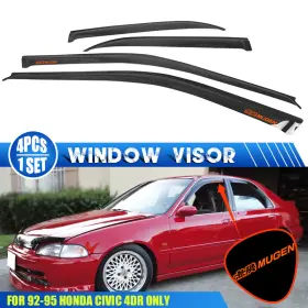 94034 Aworkshops Window Visors Fits 92-95 Honda Civic 4dr Vent Rain Guard Shade With Orange Mugen