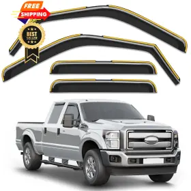 3-q47 Breejoy In-channel Window Rain Guards Fit For 1999-2016 Ford F250-f550 Black
