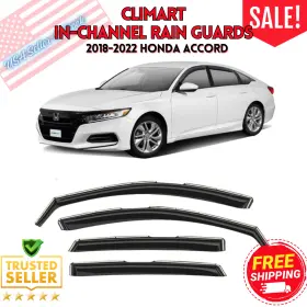 Climart 618274 New Rain Guards Vent Visors Shade For 2018-2022 Honda Accord In-channel