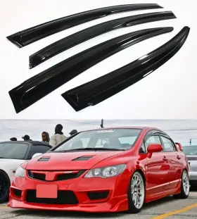 Wv-civ06-mug-thin Cuztom Tuning Smoke Window Visor Rain/sun Shade With Tape Compatible For 2006-2011 8th Gen 4 D