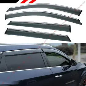 Wv-santa14-sport-ch Cuztom Tuning Clip On Style Chrome Trim Window Visor Rain Guard Deflector Compatible With 2