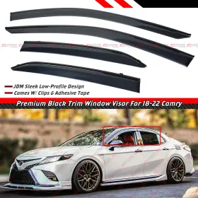 9828 Cuztomtuning For 2018-2024 Toyota Camry Clip-on Black Trim Window Visor Rain Guard Deflector