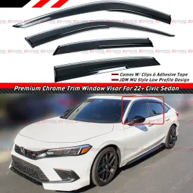 98795 Cuztomtuning For 22-25 Honda Civic Sedan Premium Chrome Trim Window Visor Rain Guard With Clips