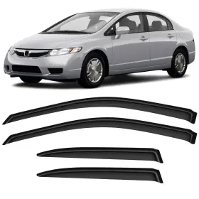 Flatroad Fl1091075010353011t Sun/rain Guard Outside Mount Tape-on Window Visors For 02-05 Honda Civic Sedan