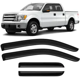Fl1091080116660511t Flatroad Sun/rain Guard Outside Mount Tape-on Window Visors For 09-14 Ford F150 Crew Cab