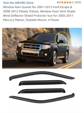 Fl1159732116661911t Flatroad Sun/rain Guard Outside Mount Tape-on Window Visor Vent For 2004-2012 Ford Escape