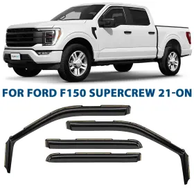 23065 Ford Rain Guards Vent Visors Shade For 2021-2025 F-150 Supercrew Shatterproof
