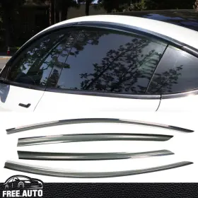Wd-tsl317 Free-auto802 Window Visors Sun Rain Deflectors Fits 17-24 Tesla Model 3 Smoke Acrylic 4pcs