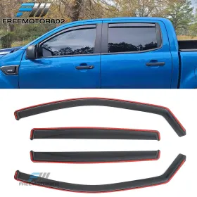 Freemotor802 Fz-wdic2-frgr19cc-a Fits 2019-2023 Ford Ranger Supecrew Window Visors Vent Sun Rain Guard In-channel