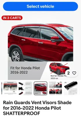 100488 Honda Side Window Deflectors Rain Guards For 2016-2022 Pilot Shatterproof