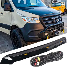 Seagull-907071 Isharing-parts Hood Deflector Guard For 2019-2023 Mercedes Sprinter W907 Gloss Black With Led Seagull-907071 Isharing-parts Hood Deflector Guard For 2019-2023 Mercedes Sprinter W907 Gloss Black With Led