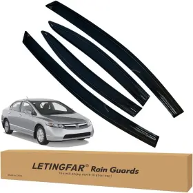 08r04-sna-100 Letingfar 4pcs Rain Guards Wind Deflectors For Honda Civic 2006-2011 Tape-on Window Visors