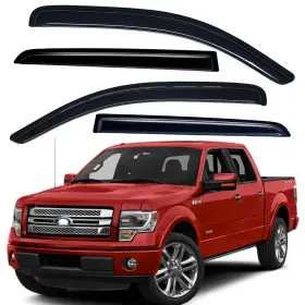 Wv94155 Lightronic Tape-on Window Visors Rain Guards Vent Shade For 2009-2014 Ford F-150 Crew Cab