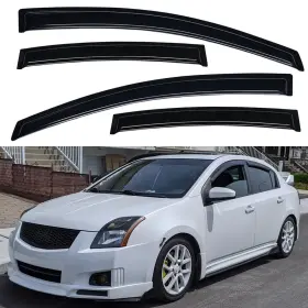 Wv94165 Lightronic Tape-on Window Visors Sun Rain Guards Vent Shade For 2007-2012 Nissan Sentra
