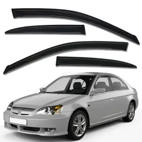 Wv94213 Lightronic Tape-on Window Visors Sun Rain Guards Vent Shade For 2001-2005 Honda Civic Sedan