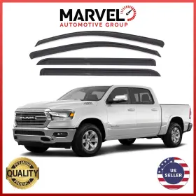 Mvram19 Marvel Automotive Group For Ram 1500 Crew Cab 2019-2024 Black Window Visor Rain Guard Deflectors