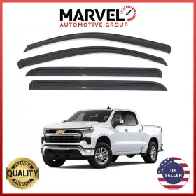 Mvsilv19 Marvel Automotive Group For 2019-2024 Chevy Silverado Gmc Sierra Crew Cab Black Window Visor Rain Guards
