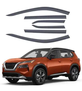 E2630 Nissan Black Side Window Deflector Rain Guard For Rogue 2021-2024 6pcs