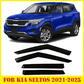 59852 Olltoz For Kia Seltos 2021-2025 Smoke Tinted Window Visors Deflectors Rain Guards
