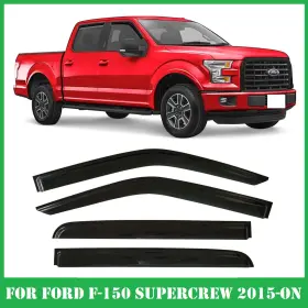 65698 Olltoz For Ford F-150 Supercrew 2015-2025 Tinted Window Visors Deflectors Rain Guards
