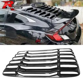 Wdlr-hc162-gbk Racercentre Fits 16-20 Honda Civic 2dr Coupe Rear Window Louvers Guard Gloss Black Abs