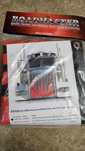 2006p-flame Roadmaster Flames Bug Screen - Peterbilt 377 378 379 Extended Hood