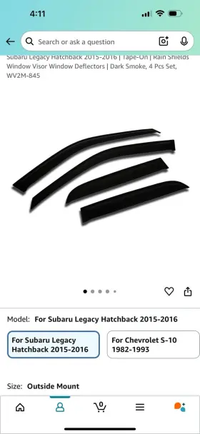 Subaru 789545345325 Outside Car Window Rain Guards Comp With 15-16 Tape-on