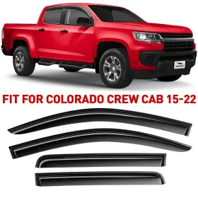 100932 Voron Glass Rain Guards Vent Visors Shade For 15-22 Chevy Colorado Crew Cab Shatterproof