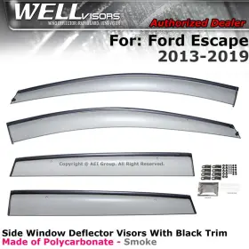 Wellvisors 190026 For Ford Escape 13-19 Window Visors Rain Guard Deflectors Black Trim