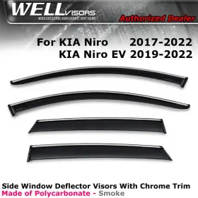 Wellvisors 3-847ka031 For 2019-2022 Kia Niro Ev Window Visors Chrome Trim Rain Guards