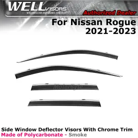 3-847ns027 Wellvisors For 2021-2024 Nissan Rogue Window Visors Rain Guards Chrome Trim