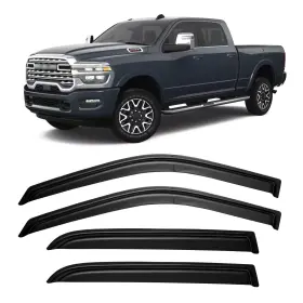 Yd-110-a Yqautec Window Visors Rain Guards 2010-2025 Ram 2500/3500 Crew Cab Dark Smoke Tinted