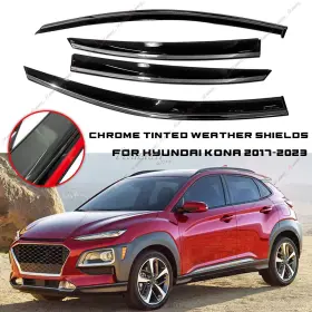 Hy007461 Ztt Tape On Window Visors Fit 2018- 2023 2022 Hyundai Kona Rain Guard With Chrome Trim