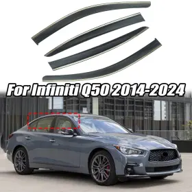 Hy007735 Ztt Fit Infiniti Q50 2014-2024 Window Visor Wind Deflector Rain Guard With Chrome Trim
