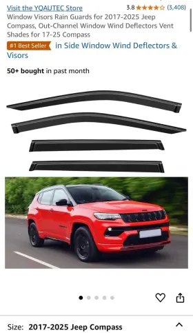 Hy009125 Ztt For Jeep Compass 2017-2024 Rain Sun Shade Guard Window Visor In-channel