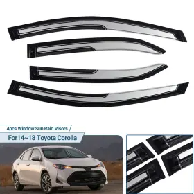 Cp-ad-1125 Zxmt Chrome And Black Window Visors For 14-19 Toyota Corolla Sun Shade Vent Rain Guards