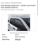 Side Window Deflectors Smoke Low Profile Ford (VNZ6Z-18246-A) 2022-2026 New. Price: $60.00.