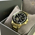 New Automatic Bulova Marine Star Gold Tone Black Dial Skeleton Men Watch 97A174. Price: $299.99.